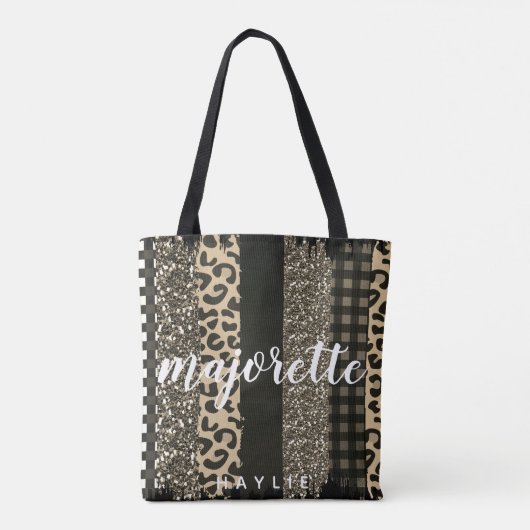 Faux Cheetah en Glitter Personalized Majorette Tote Bag (Achterkant)