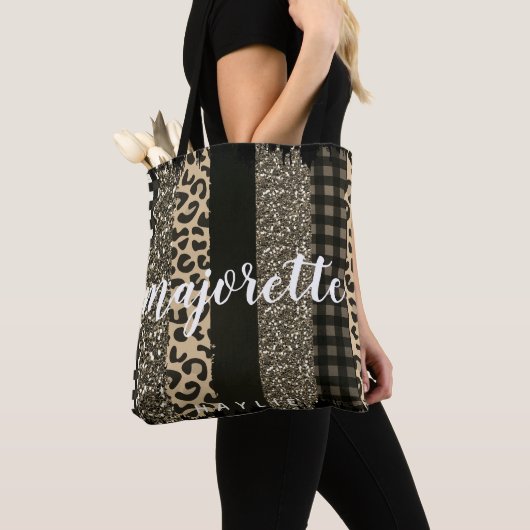 Faux Cheetah en Glitter Personalized Majorette Tote Bag (Dichtbij)