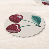 Faux Cherry Red Cherries Beige Onderzetters (Gekanteld)