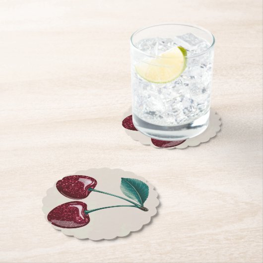 Faux Cherry Red Cherries Beige Onderzetters (Insitu)