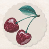 Faux Cherry Red Cherries Beige Onderzetters (Voorkant)