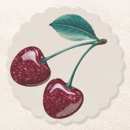 Faux Cherry Red Cherries Beige Onderzetters