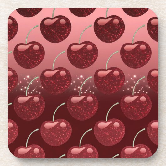 Faux Cherry Red Folie Cherries Onderzetter Set (Voorkant)