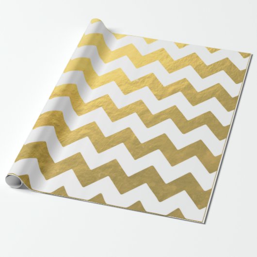 Faux Chevron Gold & White Wrapping Paper Cadeaupapier (Uitgerold)