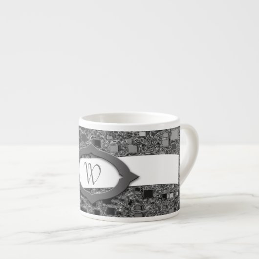 Faux Chrome Mini Box Design & Monogram Espresso Kop (Voorkant rechts)