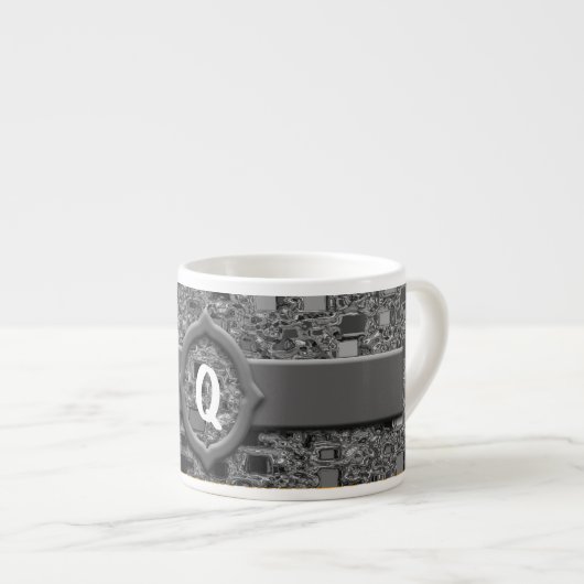 Faux Chrome Mini Box Design & Monogram Espresso Kop (Voorkant rechts)