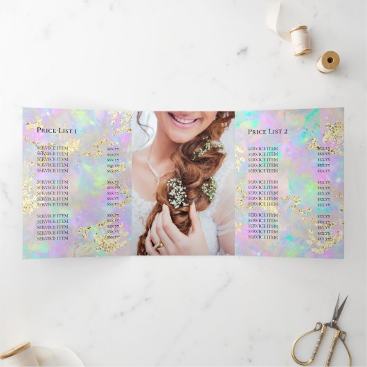 faux chunky glitter neon opal Brochure Drieluik Uitnodiging (Binnen)