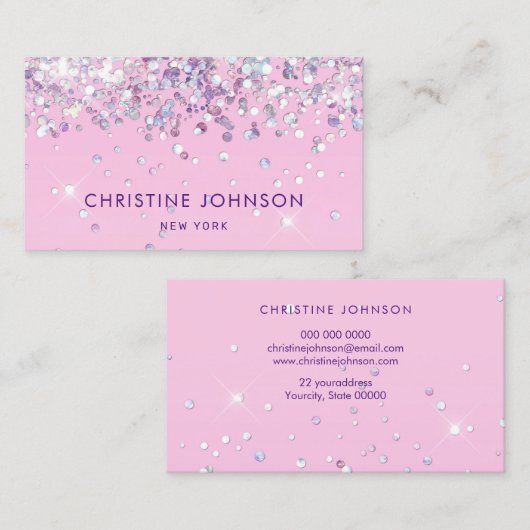 Faux chunky glitter op bord roze visitekaartje (Voorkant / Achterkant)