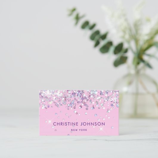 Faux chunky glitter op bord roze visitekaartje (Staand voorkant)