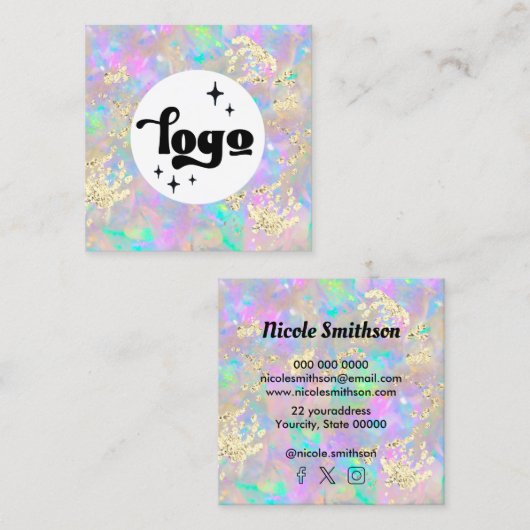 faux chunky glitter opa vierkante visitekaartje (Voorkant / Achterkant)