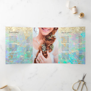 faux chunky glitter opal tri-fold brochure drieluik uitnodiging