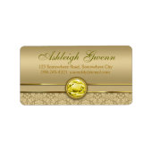 Faux Citrien Gele Edelsteen Metallic Gouden Damast Etiket (Voorkant)