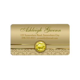 Faux Citrien Gele Edelsteen Metallic Gouden Damast Etiket