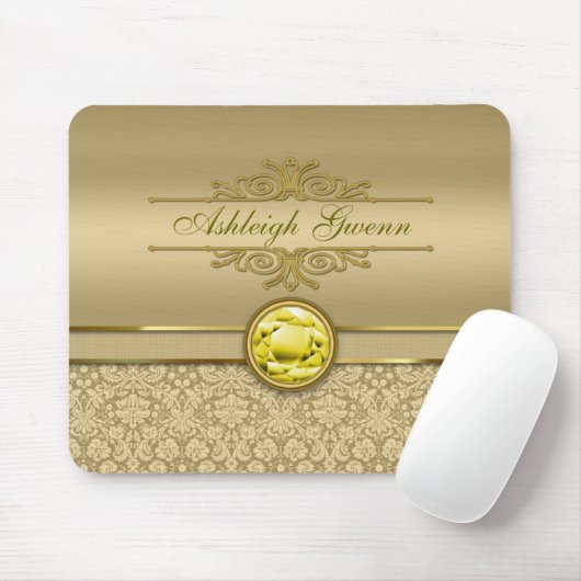 Faux Citrine Yellow Gemstone Metallic Gold Damask Muismat (Met muis)