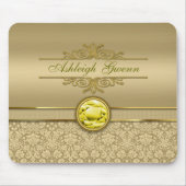 Faux Citrine Yellow Gemstone Metallic Gold Damask Muismat (Voorkant)