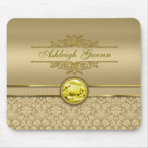 Faux Citrine Yellow Gemstone Metallic Gold Damask