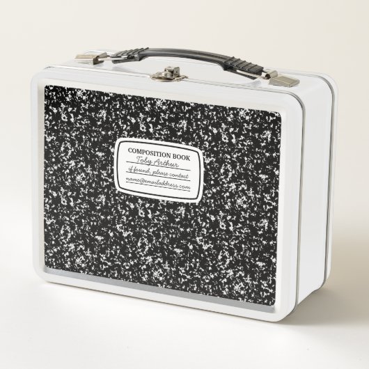 Faux Compositie Book Lunch Box met Return Info (Voorkant)