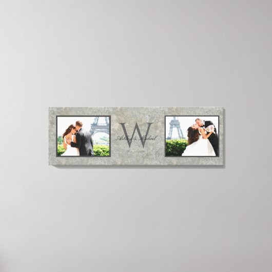 Faux Concrete 2 Foto Monogrammed Bruiloft Keepsake Canvas Afdruk (Voorkant)
