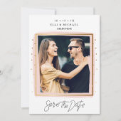 Faux Confetti Pink White Photo Save the Date Card (Voorkant)