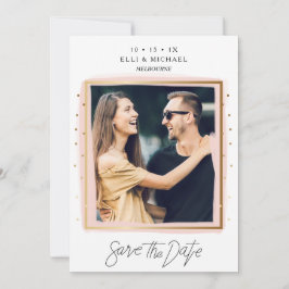 Faux Confetti Pink White Photo Save the Date Card