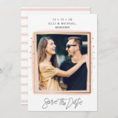 Faux Confetti Pink White Photo Save the Date Card (Voorkant / Achterkant)