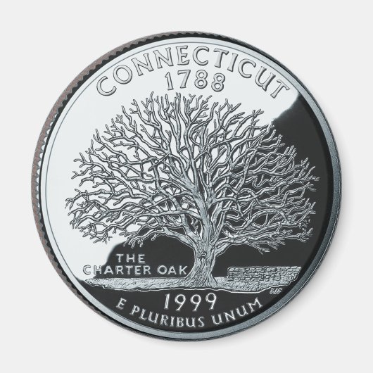 Faux Connecticut State Quarter Charter Eak Tree Magneet (Voorkant)