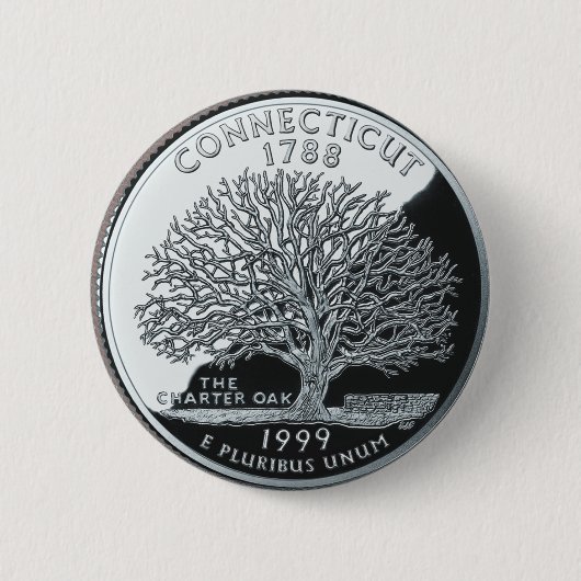 Faux Connecticut State Quarter Charter Eak Tree Ronde Button 5,7 Cm (Voorkant)