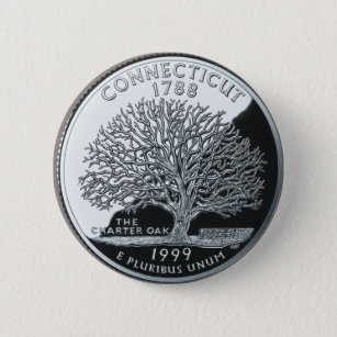 Faux Connecticut State Quarter Charter Eak Tree Ronde Button 5,7 Cm