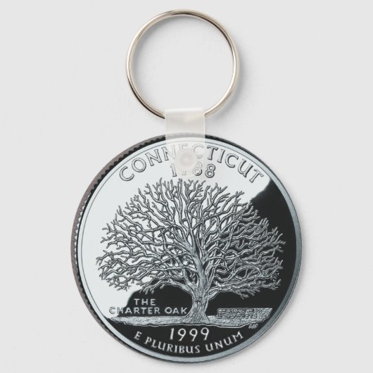 Faux Connecticut State Quarter Charter Eak Tree Sleutelhanger (Voorkant)