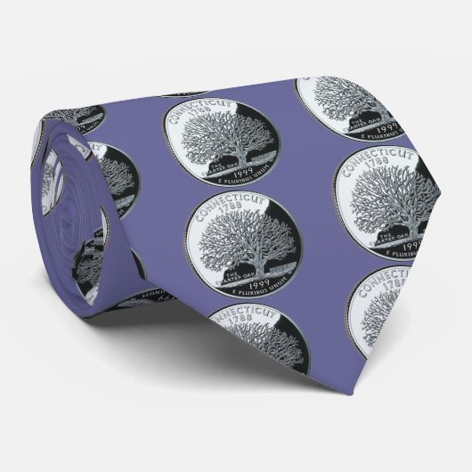 Faux Connecticut State Quarter Charter Eak Tree Stropdas (Opgerold)