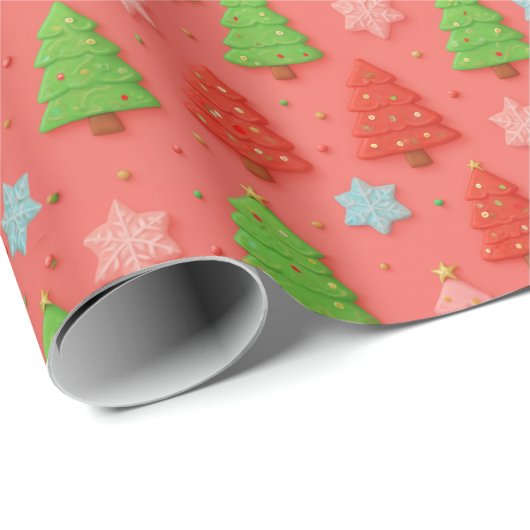 Faux Cookies in Clay Red Christmas Gift Wrap Cadeaupapier (Rol Hoek)