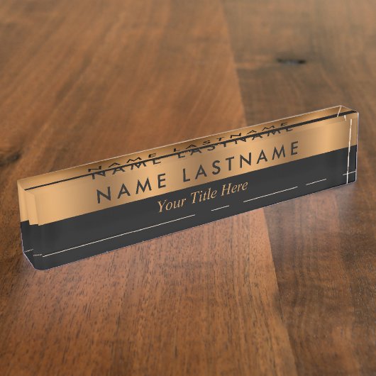 Faux Copper Bronze Black Elegant modern Naambordje (Zijkant)