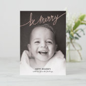 Faux Copper Foil Script Holiday-fotokaart Feestdagenkaart (Staand voorkant)