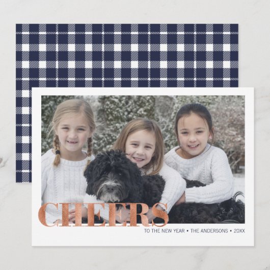 Faux Copper Folie Cheers Nieuwjaarsfotokaart Feestdagenkaart (Voorkant / Achterkant)