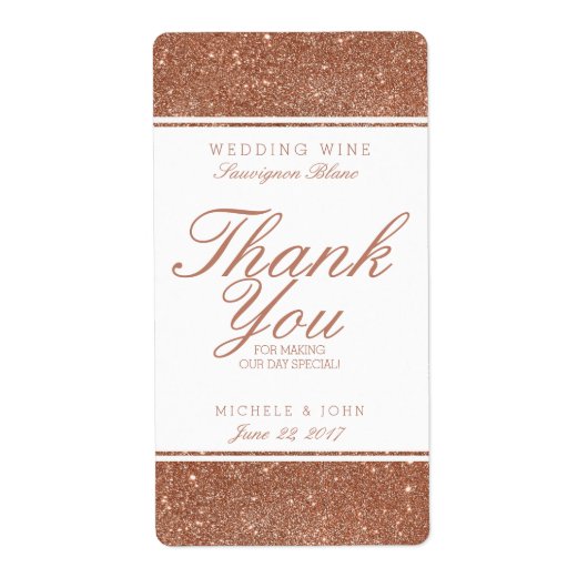 Faux Copper Glitter Weddenschap Wine Eigen label (Voorkant)