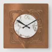 Faux Copper Marble Art Deco Gatsby Style Clock Vierkante Klok (Voorkant)