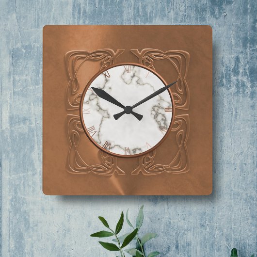 Faux Copper Marble Art Deco Gatsby Style Clock Vierkante Klok