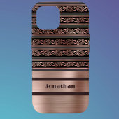 Faux Copper Roos Gold met Olive Raisin Damask Case-Mate iPhone Case