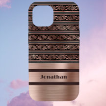 Faux Copper Roos Gold met Olive Raisin Damask