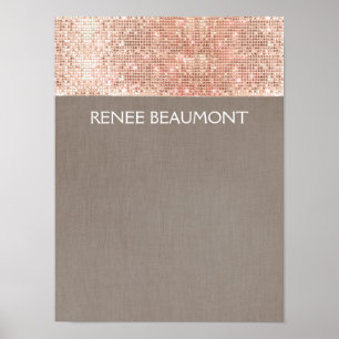 Faux Copper Sequins op Taupe Linen Poster