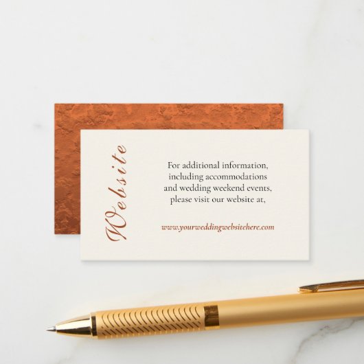  Faux Copper Texture Cream Wedding Website Informatiekaartje (Voorkant / Achterkant in situ)