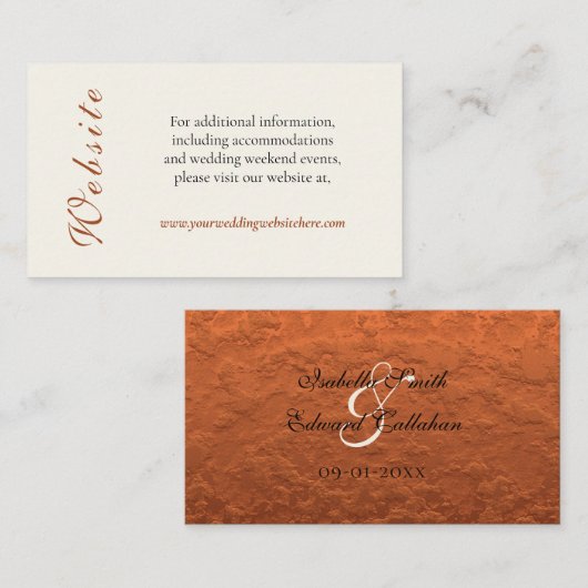 Faux Copper Texture Cream Wedding Website Informatiekaartje (Voorkant / Achterkant)