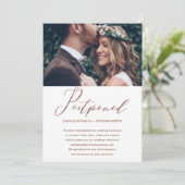 Faux Copper Wedding Postponement New Date Foto Aankondiging (Staand voorkant)