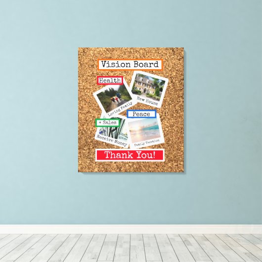 Faux Cork Custom Photo Collage Vision Board Canvas Afdruk (Insitu (Houten vloer))