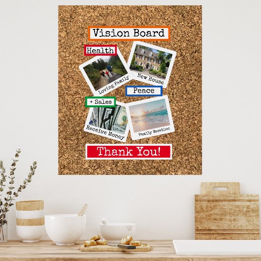 Faux Cork Custom Photo Collage Vision Board Poster (Keuken)