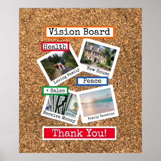 Faux Cork Custom Photo Collage Vision Board Poster (Voorkant)