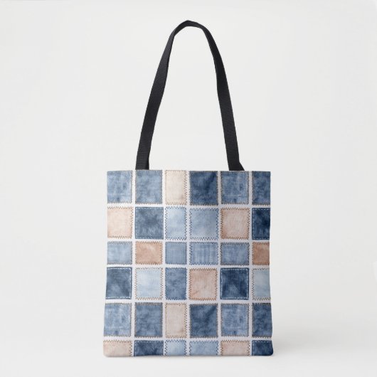 Faux Cream Denim Blue Jean Tote Bag (Voorkant)