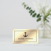 Faux Cream Gold Folie Zwart Nautisch Anker Visitekaartje (Staand voorkant)