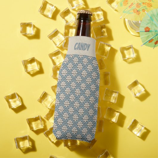 Faux Crochet Blue and Cream Pattern Bottle Cooler (Insitu Zomer)