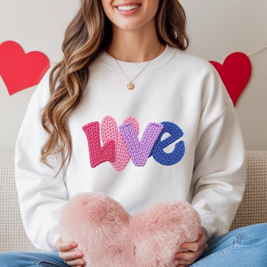 Faux Crochet Love Design Sweatshirt